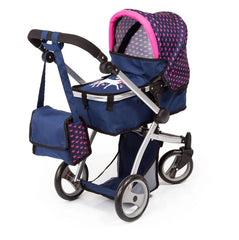 Bayer Milano Mega Set With Combi Pram- Dark Blue With Pink Hearts