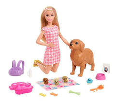 Barbie And Newborn Pups Playset With Blonde Doll