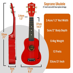 3Rd Avenue Soprano Ukulele Red