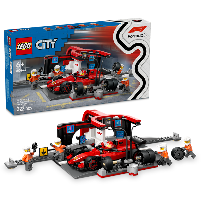 LEGO 60443 City F1 Pit Stop & Pit Crew with Ferrari Car