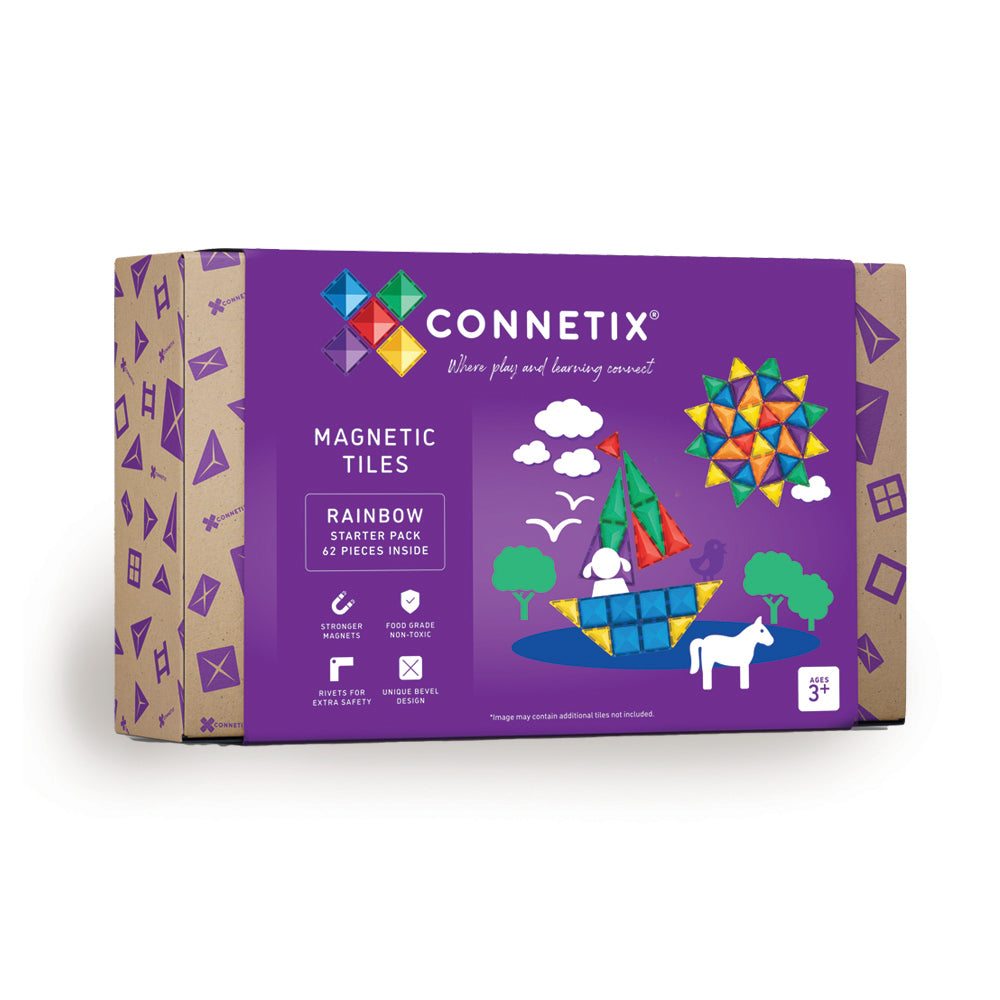 Connetix Magnetic Tiles 62 Piece Rainbow Starter Pack