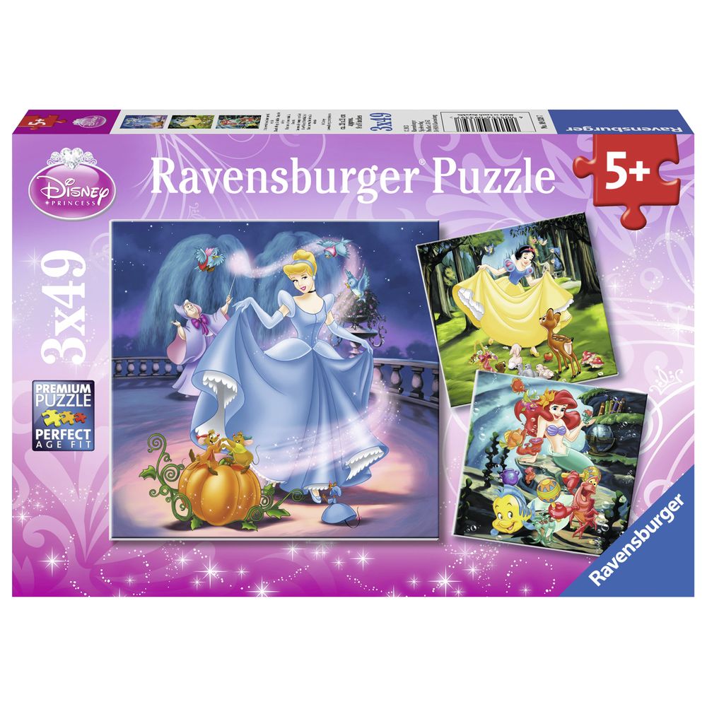 Ravensburger Disney Princess Snow White, Cinderella And Ariel 3x49 Piece