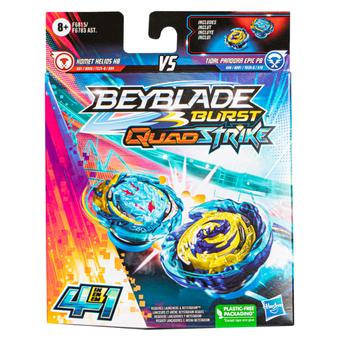 Beyblade Burst Quadstrike Komet Helios H8 And Tidal Pandora P8 Dual Pack