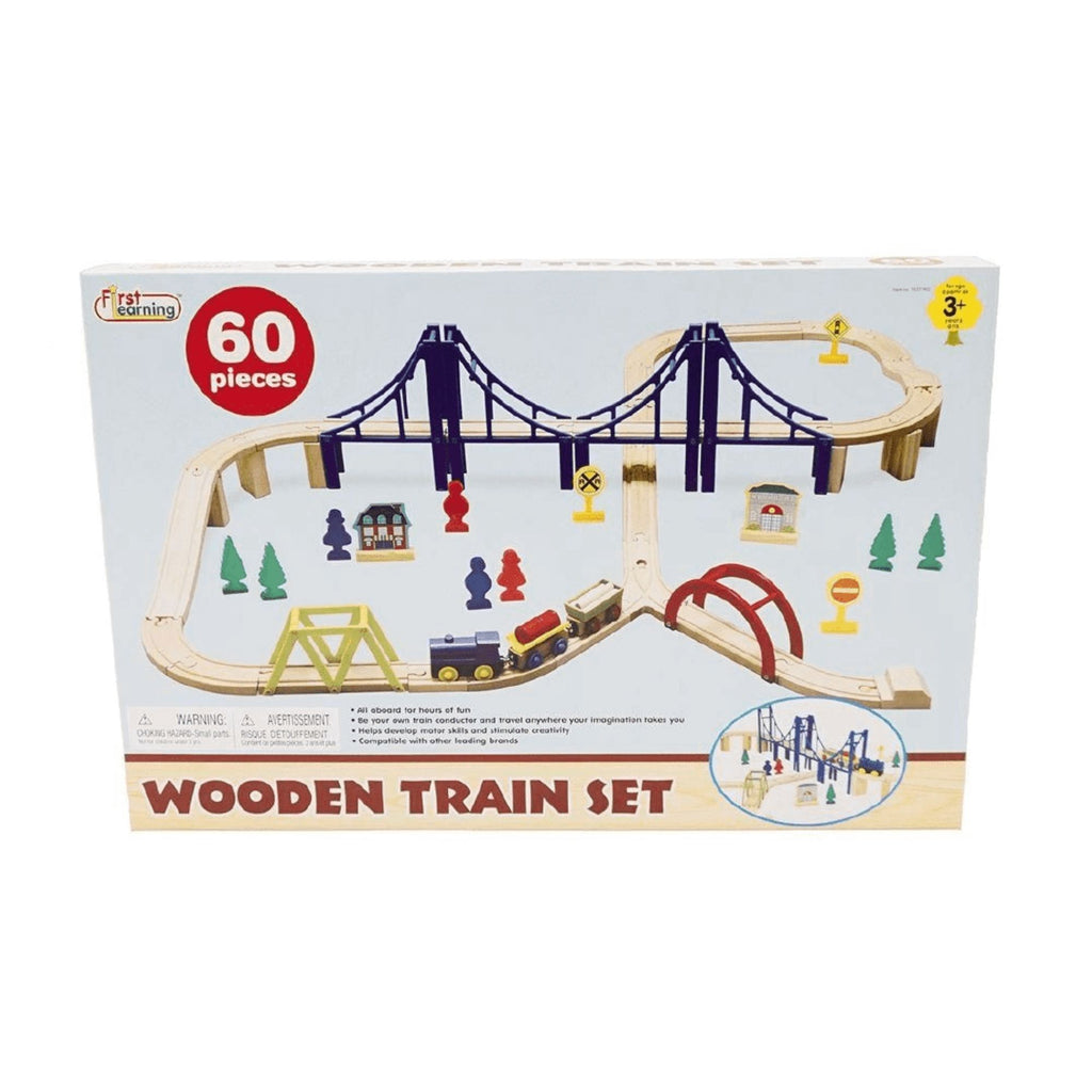 First Learning Wooden Train Set 60 Piece With Bridge