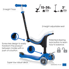 Globber Go Up Sporty Convertible Scooter - Navy Blue