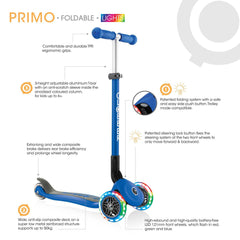 Globber Primo Foldable With Lights Scooter - Navy Blue