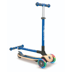 Globber Primo Foldable Wood With Lights Scooter - Navy Blue