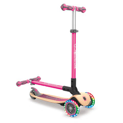 Globber Primo Foldable Wood With Lights Scooter - Pink