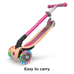 Globber Primo Foldable Wood With Lights Scooter - Pink