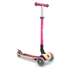 Globber Primo Foldable Wood With Lights Scooter - Pink