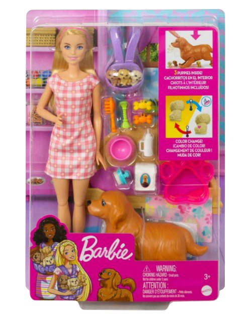 Barbie And Newborn Pups Playset With Blonde Doll