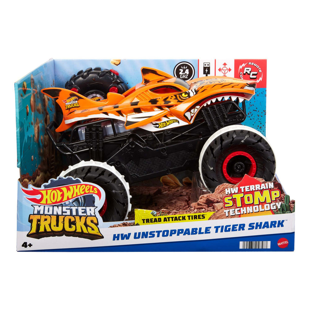 Hot Wheels Monster Trucks 1:15 Remote Control Hw Unstoppable Tiger Shark