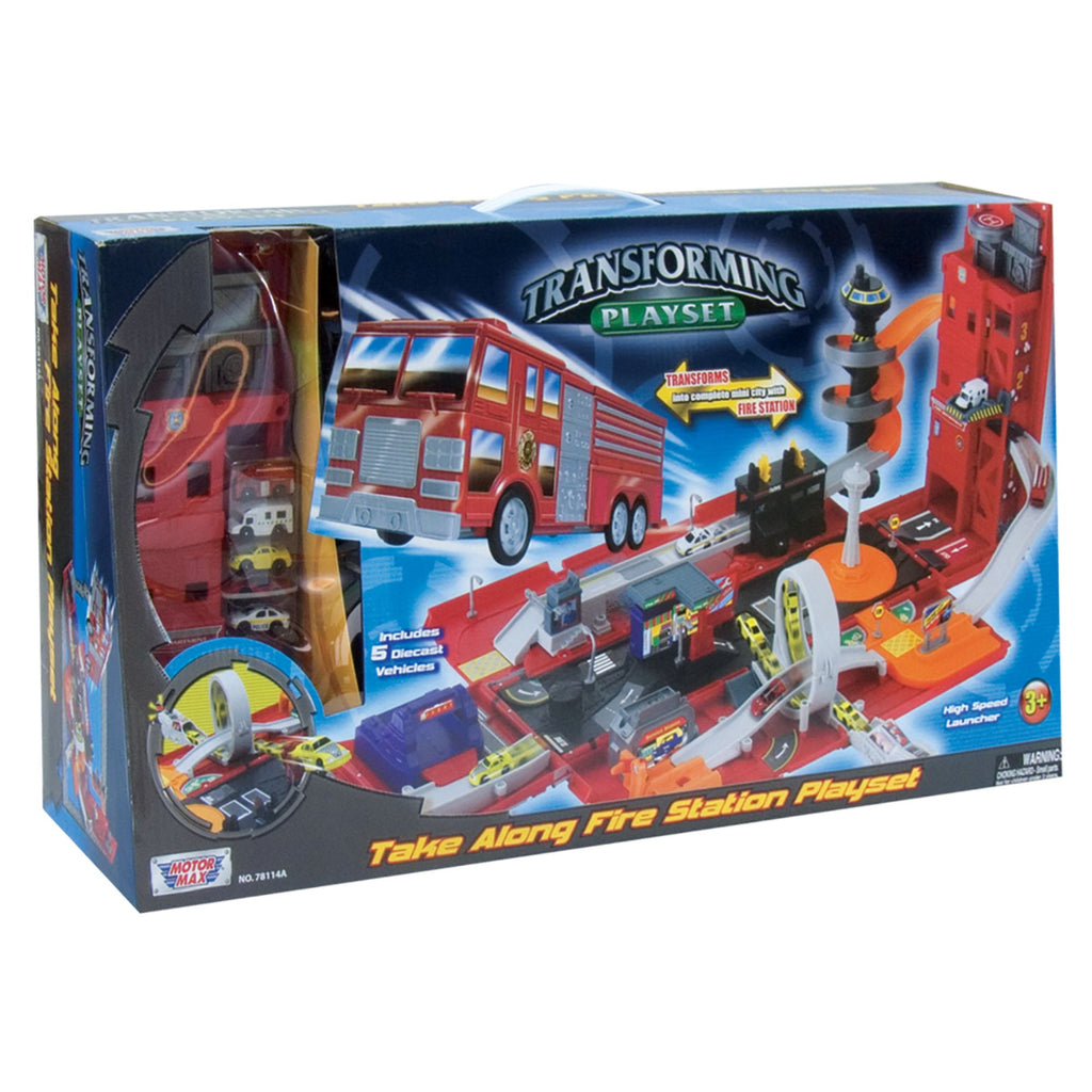 Motor Max Transforming Take Along Fire Station Playset