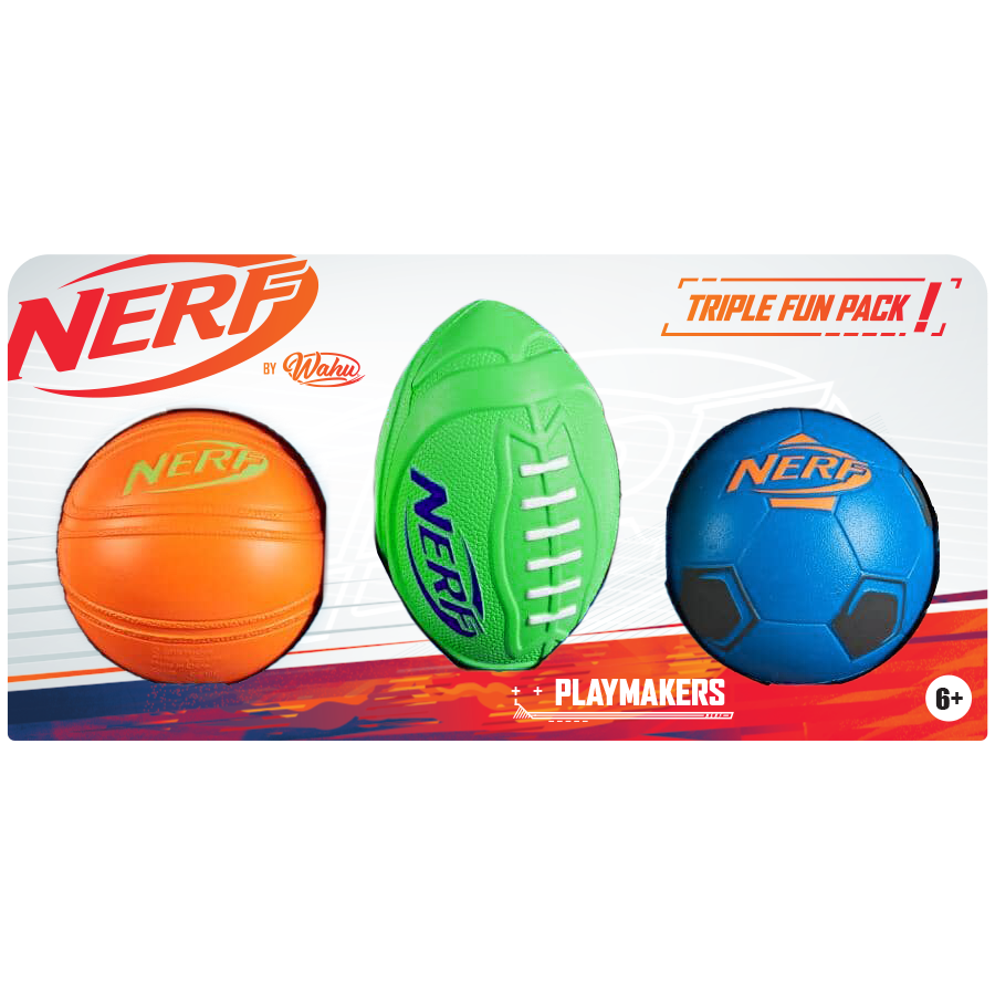 NERF Wahu Basketball, Footy And Soccer 3 Pack