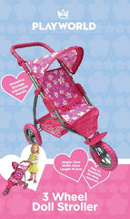 Playworld 3 Wheel Doll Stroller Pink