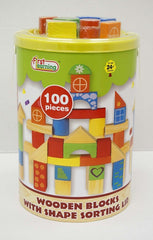 First Learning 100 Piece Wooden Blocks With Shape Sorting Lid